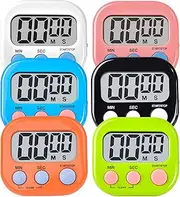 Kitchen Timer,6 Piece Multi-Function Electronic Timer,Magnetic Digital Timers Big LCD Display The Loud/Silent Switch Countdown Timer (Orange+Green+Blue+Black+White+Pink(6 Pack))