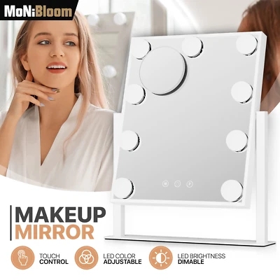Vanity Makeup Mirror Rectangle 9 LED Plastic Bulb w/5X Magnification Smart Touch
