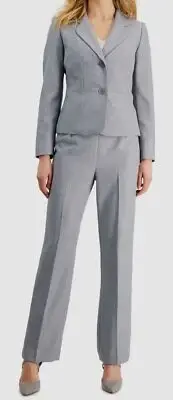 Le Suit Women's Gray Herringbone Notch Collar 2-Piece Pantsuit Size 10