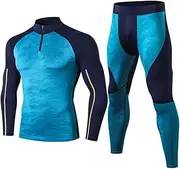 [Abigprofit] Mens High Collar Winter Thermal Underwear Thermo Long Johns Shirt Leggings Warm Compression Underwear 91504 91312 Sky Blue S