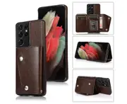 Case for Samsung Galaxy S21 Ultra, Leather Wallet Case With Card Pockets Back Flip Shockproof Cover Case-Brown