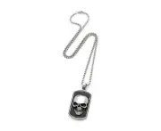 Men's Republic Sleek Stylish Army Dog Tag Skulls Necklace With Gift Box Set