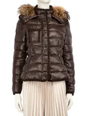 Brown Raccoon Fur Trim Puffer Jacket