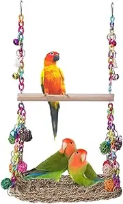 Rattan Weaving Bird Swing Hammock with Stand - Climbing,for Parakeets, Budgies, Cockatiels.