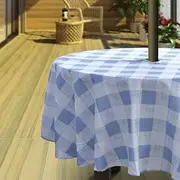 Outdoor Tablecloth with Umbrella Hole and Zipper for Spring Summer Patio Garden Tabletop Decor, Patio Table Cloth,Heavyweight Stain Resistant Waterproof,60 Inch Round, Light Blue Checkered