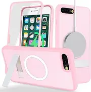 Cavor for iPhone 7 Plus Case iPhone 8 Plus Case 360° Full Body Protective Case with Kickstand and Built-in Screen Protector Clear TPU PC Bumper Support Magsafe Charging Shockproof Phone Cover-Pink
