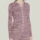 $240 Anna Quan Women's Purple Grace Ribbed Button-Front Top Size AU 4/US 0