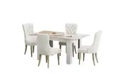 Oikiture 160cm Extendable Dining Table with 4PCS Dining Chairs Velvet Beige