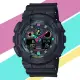 【CASIO 卡西歐】G-SHOCK 酷炫霧面黑 螢光色點綴 大錶殼雙顯錶(GA-100MF-1A 防水200米)