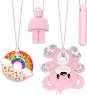 MR.TIMELAG Chew Necklaces for Adults and Babies - Bear 4-Piece Set, BPA-Free Silicone Sensory Chew Necklaces for Anxiety Relief, Easy to Hold, with Massage Blocks to Relieve Teething Pain