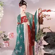 [JITEM] Ancient Chinese Traditional Hanfu Princess Folk Dance Clothing for Stage Show Performances Cosplay (Color : Green 4.5 Meters Skirt, Size : S=154-162cm)
