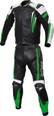 Büse Track, leather suit 2pcs. , color: Black/Green/White , size: 60