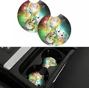 2 Pack Car Cup Holder Coaster, 2.7 Inch Non-Slip Insert Abstract Music Symbol Car Coaster with Finger Notch, Absorbent Drink Coaster Car Cup Mat, Car Interior Accessories for Women Men