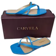 CARVELA Grand Ladies Blue Leather Flats Strappy Sandals Stunning Mules MRRP £89