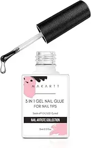 [MAKARTT] Gel Nail Glue, 3 in 1 for Acrylic Nails Extension Super Strong Adhesive Bond Long Lasting Brush on Glues for Tips, Base Coat & Slip Solution, & Stick Rhinestone, Curing Needed, 15ml
