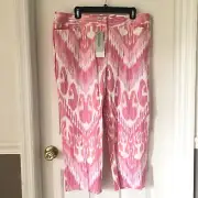 CHICO’S Bold Ikat Slim Crop Capri Pant Size 3 Pink White XL (16) NWT
