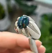 Black Opal Stone Ring Natural Black opal With Multi Fire Color Ethiopian Opal