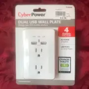 CYBERPOWER DUAL USB WALL PLATE (2) AC OUTLETS & (2) USB PORTS(2.1 AMP POWER)-NEW