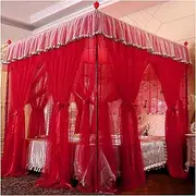 4 Poster Bed Canopy Princess Luxury Heightened and Enlarged Bed Canopy Curtains Double Encrypted Large Mosquito Net with Dustproof Roof Bed Curtains(Size:150×200×210cm,Color:Red)