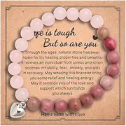 [Kilener] Get Well Soon Gifts for Women Natural Stone Bracelet Healing Beads Bracelet for Women Inspirational Gifts for Family Friends Christmas Birthday Gift - Life is Tough But So are You Bracelet