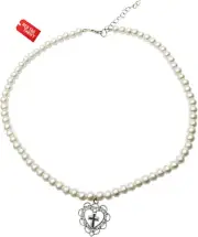 Baroque Vintage Heart Pendant Imitation Pearl Chain Necklace Sweet Gothic Cross