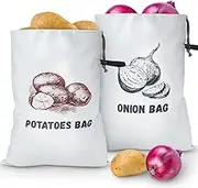 Upgraded Potato Onion Storage Bag – Washable Fabric Keeper with Drawstring for Garlic, Potatoes, Onions – Ideal for Pantry Organization, 2 Pack (Potato and Onion Storage Bags)