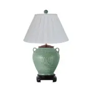 Cute Green Embossed Floral Porcelain Vase Table Lamp 23"