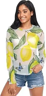 [RPLIFE] Juicy Lemons Butterfly White Mesh Long Sleeve Top, Party Tops Long Sleeve S-XXL