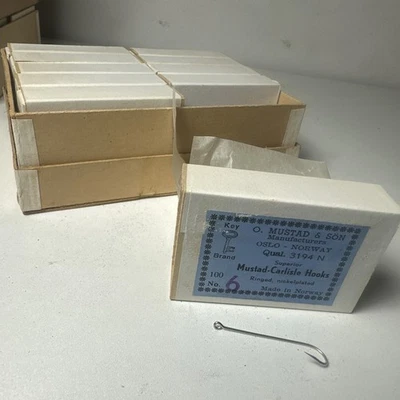 Mustad & Son Vintage Hooks Size 6 Carlisle Norway 1000 (10 Boxes Of 100)