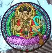 BRAHMA SUNCATCHER, 6" Stained Glass Look Hindu Creator God Glass Suncatcher
