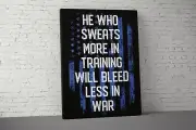 Fitness Motivational Canvas - He Who Bleeds Less Wall Art Blue