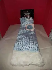 Christmas Trio Set NWT Tree Skirt Stocking 75 Yards Ribbon Baby Blue & Sequins