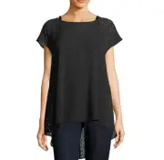 Eileen Fisher Confetti Laser-Cut Silk Top In Black