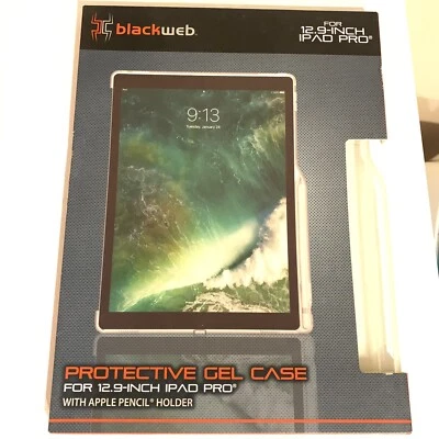Black Web Protective Gel Case 12.9" IPAD Pro Apple Pencil Holder Tablet Computer