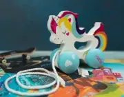 3 NEW Kiddos, Wooden Pull Along, Rolling Toy, Unicorn, 12m+