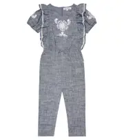 [Tartine et Chocolat] Tartine et Chocolat Embroidered linen jumpsuit Y 8 blue