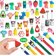 35 Pcs Cartoon Pencil Toppers for Kids, Animal Pen Toppers for Decorating Pen Caps, Pen Tip Protection, Dinosaur Unicorn Erasers Toppers for School Prizes, Classroom Supplies, Party Favors (Mixed)
