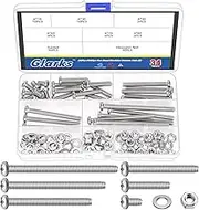 Glarks 114pcs M6 x 10/30/50/60/70/80mm Pan Head Phillips Machine Screws Set, 304 Stainless Steel, Fully Thread, Silver Cross Head Screws Bolts with Nuts and Washers for Cabinet Drawer Knob Pull Handle
