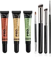 JasCherry 3 Colors Liquid Concealer Full Coverage Under Eye Concealer Makeup, Long Lasting for Dark Circles and Facial Redness Eye Concealer, Face Concealer Waterproof Hydrating with Brush Set