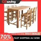 wooden bar table set 6 chairs rustic design acacia wood 7 pieces brown 6671