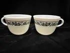 Vintage Pyrex Coffee Tea Cups White Milk Glass With Blue Band And Designs