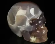 3.5" Gray & White Agate Geode Hand Carved Crystal Skull, Realistic