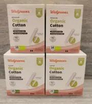 4 Walgreens 100% Organic Cotton Tampons UNSENTED Regular & Super - 16ct each