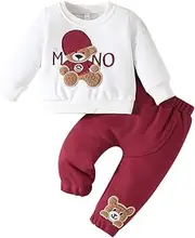 [LUVCES] Toddler Baby Boys Outfit Colour Block Letter Print Sweatshirt Top + Plain Trousers Baby Autumn Spring 2-Piece Clothing Set