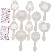Zerodeko 10 Sets Wooden Handheld Mirror Craft Kit for Painting with Rhinestones for Birthday Parties Holiday Favors and Creative Decorations