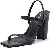 [geluboao] Heels Sandals for Women Open Square Toe Strappy Lace Up Heels Ankle Strap High Chunky Block Heeled Sandals