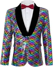 DZMDIP Mens Sequin Blazer Metallic Disco Prom Shiny Jacket Wedding Party Banquet Tuxedo