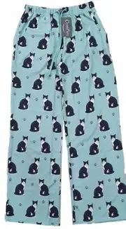 Comfies Unisex Cat PJ Bottoms with Black and White Tuxedo Cat (Med), Yellow