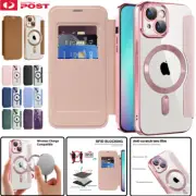 For iPhone 16 16e 15 Plus 14 13 12 Pro Max Case Wallet Magsafe RFID Block Cover