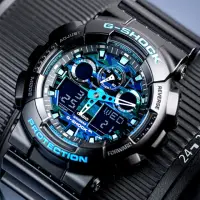 在飛比找momo購物網優惠-【G-SHOCK】強悍迷彩潮流雙顯錶-藍迷彩(GA-100C